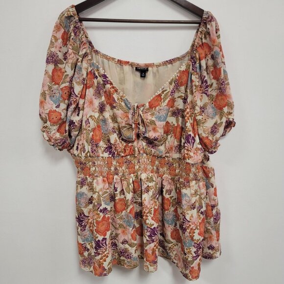 Torrid Womens Floral Smocked Milkmaid Top Size 3X Coquette Bloomcore Gypsy Boho - Picture 1 of 12